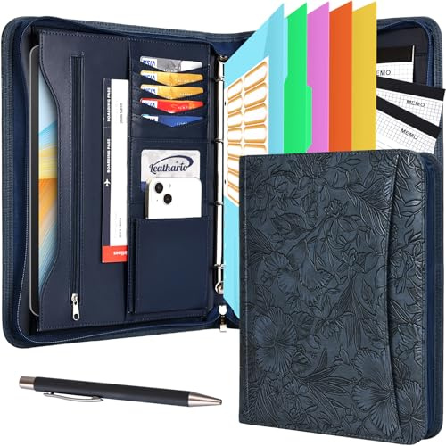 Leathario Portfolio A4 Porte-documents, avec à 4 Anneaux, Organiseur de Conférence, Carnet d'écriture - Dossier de présentation professionnel