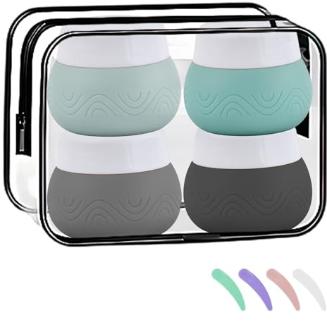Tarro de Silicona, Kit de Botellas de Viaje Silicona, Recipientes para Cosméticos, 4 Botes de Crema de 30ml para Rellenar, Tarros Para Crema de Viaje, Envases de Viaje a Prueba de Fugas (Negro)