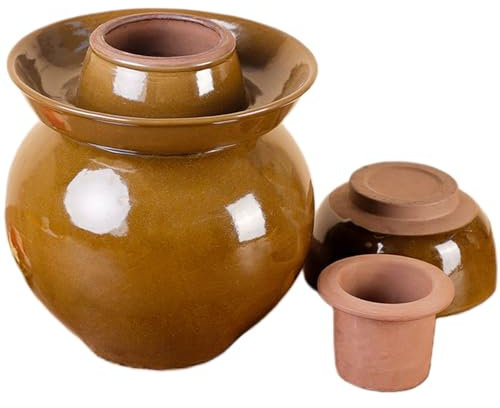 DECORN Gärtopf – Einmachgläser aus Steingut mit Deckel – Traditionelles chinesisches Gärtopf-Set aus Keramik zum Einlegen von Kohl, Sauerkraut, Kimchi und Gemüse,15L