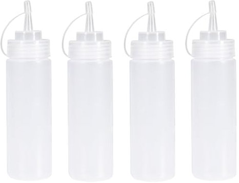Torytoe Condimento Botellas, 4pcs 8oz Biberon Salsas con Tapa, Dispensador de Botellas de Plástico, Exprimir Condimento Botellas, Squeeze Bottle con Tapas, Sin BPA, Condimentos De Cocina (240ml)