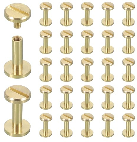 sourcing map Chicago - Juego de 30 remaches de tornillo M4 x 12 mm de metal con cabeza Phillips, tornillos de clavo, conectores para bricolaje, cinturón, bolsa, manualidades, encuadernación, latón