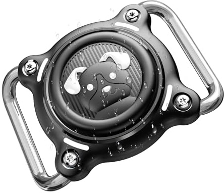 Airtag Halsband Hund Wasserdicht - Airtag Anhänger für Hundehalsband - Air Tag Halter Hund mit Abnehmbarer Metallschlaufe, Robustes TPU, Leicht, Kompakt, für Breite 3 cm/Dicke 4,5 mm (Schwarz/Weiß)