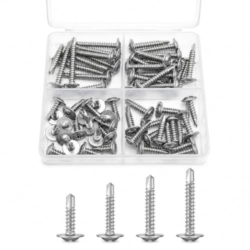 Nivithi SR42-A Argenté Vis Autoforeuse Metal M4.2 Vis Autoforeuse 60pcs | 410 Inox,pour Montage,Cette Vis Autoforeuse Inox Fixe Les Plaques,la Vis Autoforeuse Perce Directement le Support,pour Tôle