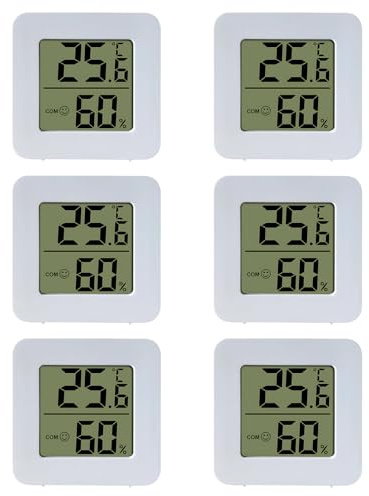 6 pieces Room Thermometer Nursery, Digital Temperature and Humidity Monitor, Square Display Thermometer for Home, Bedroom, Wall Mount or Tabletop Placement