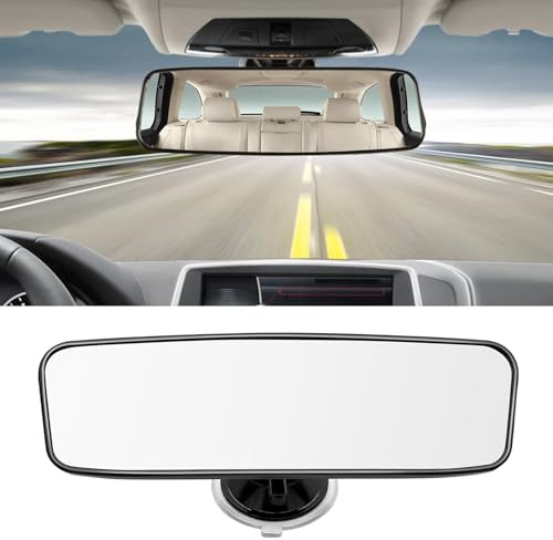 Car Rear View Mirror with Suction Cup, HD Interior Rearview Mirror, Anti Glare Wide Angle Car Inside Rearview Mirror, 360° Adjustable Reduce Blind Spots, Universal for Marine, Truck, SUV(200x60mm)