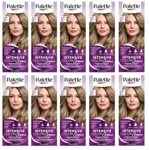 Confezione da 10 palette Intensive Color Cream 7 – 21 Ash Medium Blond Hair Color – Full Box – con istruzioni in inglese (lingua italiana non garantita)