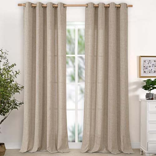 YoungsTex Extra Long Linen Curtains 108 Inch Length for Living Room, Light Filtering with Drapes Bronze Grommet Privacy for Bedroom Farmhouse Decorative, Dark Oatmeal, 52 x 108 Inch, 2 Panels