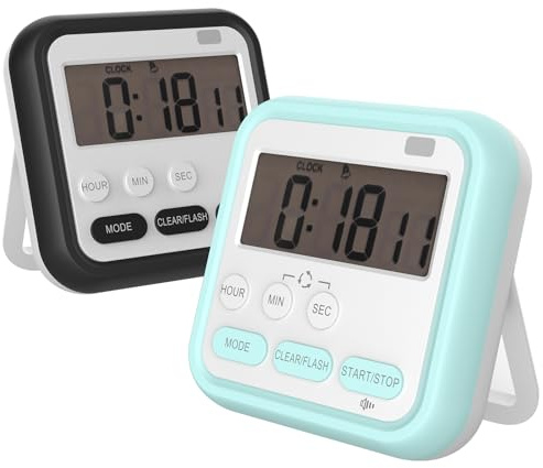 Geepen 2 Piezas Temporizador de Cocina Digital Multifunción MagnéTico Magnético, Soporte Plegable para Cocina Fitness Hornear Estudiar FáCil