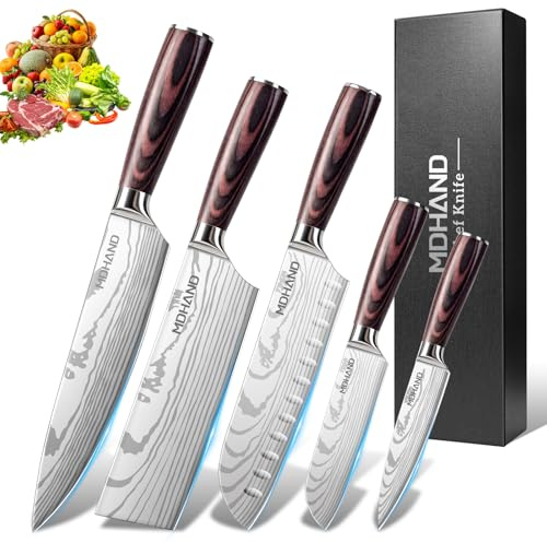 MDHAND Messerset, 5-teiliges Multifunktionales Küchenmesser Set,Super scharf Kochmesser Set, Ergonomischer Griff für Haus und Restaurant