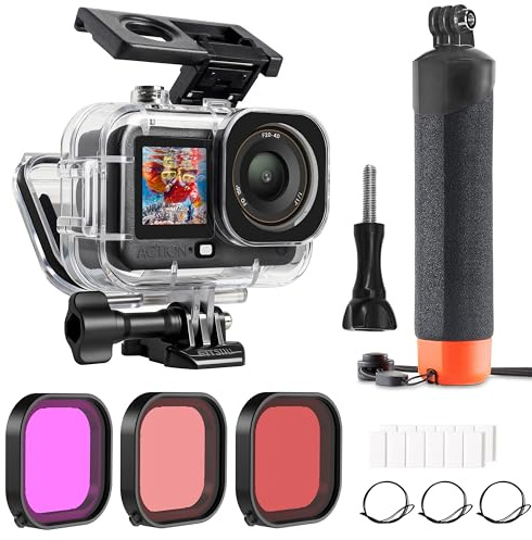 FitStill 60M/196FT Waterproof Housing for DJI OSMO Action 6, Waterproof Housing + Buoyancy Handle + Diving Filter for Underwater Shooting DJI Action 6 Protective Accessories