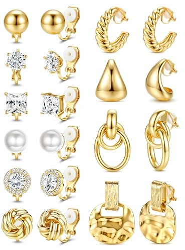 Chriscoco Boucle d'Oreille Clip Hypoallergénique Boucles d'Oreilles Femme Or/Argent Clips Oreilles Non Percées Zircone Cubique Pearl Boucle d'Oreille Pendantes Clip Creoles
