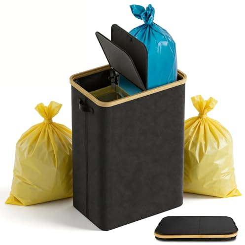 DOKRVLOQ Gelber Sack Ständer Mülleimer 2 Fächer mit Deckel Schwarz | Gelber Sack Halter Müllsackhalter für Küche Haushalt 70L-120L Müllsäcke x 2 Faltbar Müllsackständer Müllsystem Behälter