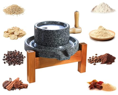 Natural Granite Paste Mill With Stand, Dry/Wet Stone Mill Grinder, Hand Crank Pulverizer Grain Mill for Bean, Barley, Spice, Soybean Milk (Size : 22 x 35 cm (8 5/8 x 13 3/4))