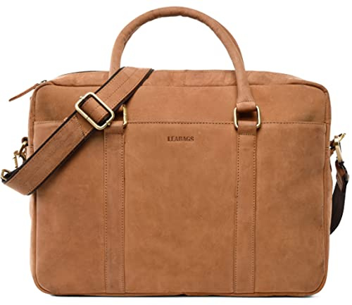 LEABAGS Leder Aktentasche Herren & Damen I Echtleder Laptoptasche bis 16 Zoll I Umhängetasche mit Schultergurt I Schultertasche I Messenger Bag I Arbeitstasche I Lehrertasche