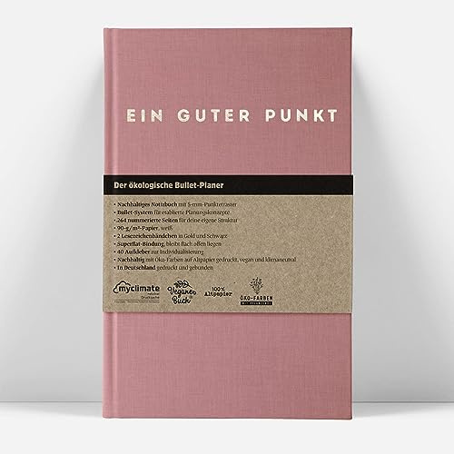 Ein guter Punkt | A5 Bullet Planer (Altrosa) | Nummerierte Seiten, Inhaltsverzeichnis, 5-mm-Punkteraster Dotted, Super-Flat-Bindung, Leineneinband mit Goldprägung