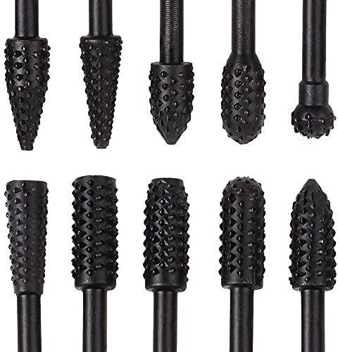 Zhongtou 10 Stück Holzraspel Raspel Set 6mm Durchmesser Holzfräser für Bohrmaschine Schaft Drehfeilen Kugelfräser Zylinderfräser Zapfenfräser Konusfräser Multifunktionswerkzeug Zubehör schwarz