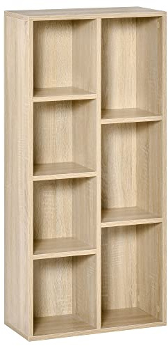 HOMCOM Bücherregal Wohnzimmerregal Bücherschrank Standschrank mit 7 Fächern Eiche Spanplatte 50 x 24 x 106 cm