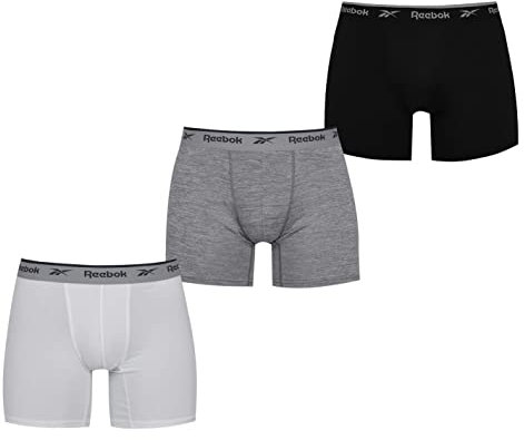 Reebok Ainslie Boxers för män | 3-pack sportshorts, andningsbara och töjbara underkläder för män | multipack boxershorts för män, svart/vit/grå märgel, Svart/vit/grå märgel, M