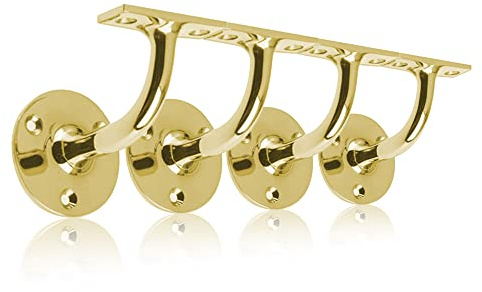 UAP Juego de 4 pasamanos para escaleras, soportes resistentes para barandillas de escalera, soportes modernos y elegantes para riel plano (4 unidades, latón pulido)