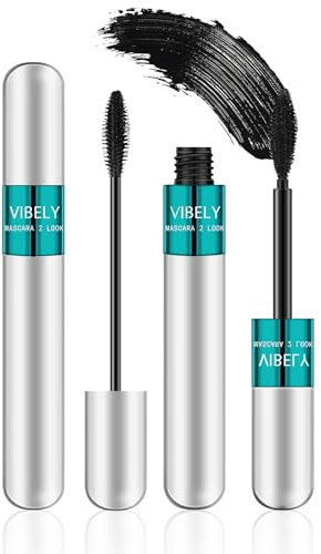 2 in 1 Mascara 5x Longer Waterproof Lash Cosmetics Natural Lengthening and Thickening Effect No Clumping Superstrong Magic 4d Silk Fiber for Vibely Mascara Makeup