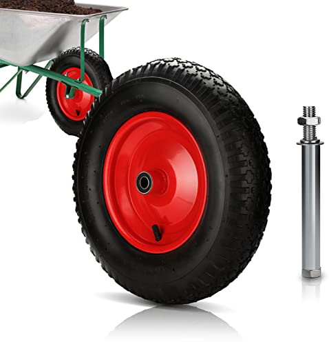 Randaco Schubkarrenrad luftbereift mit Achse, Ø 390 mm, 4.80 4.00-8 120 kg Traglast, PU Gummirad Luftreifen Stahlfelge Reifen für Gartenkarren