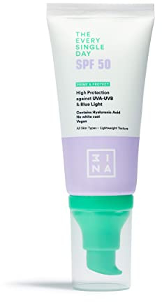3INA MAKEUP - The Every Single Day SPF50 - Sunscreen SPF 50 Face Moisturiser Vegan with Hyaluronic Acid - Sun Cream Protection Against UVA-UVB rays & Blue Light - SPF Face Cream - Vegan - Cruelty Free