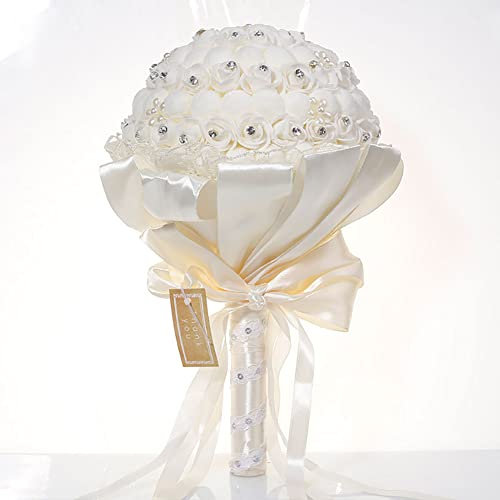 ISAKEN Brautstrauß Rosen Handgemachte Brosche Brautstrauß Braut Satin Rosen Blumen Hochzeit Brautjungfer Strauß Künstliche Blumenstrauß Künstlicher Rosenstrauß Party Dekoration
