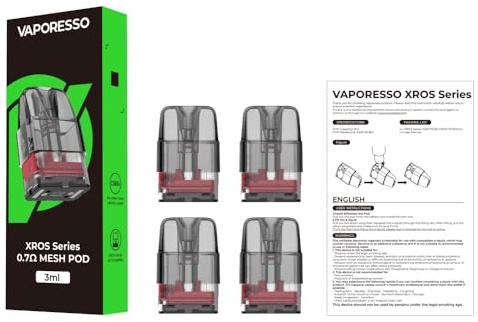V-aporesso XROS Pod (0.7ohm × 4pcs), Cartucho Mesh de 3 ml Compatible Con XROS 3, MINI, Pro y 4, Sin Nicotina