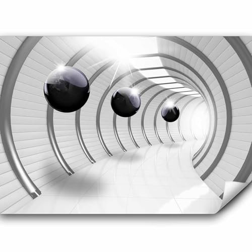 murando Fototapete Premium-Vlies 3D Effekt 100x70cm Foto Tapete Schlafzimmer Wohnzimmer Vliestapete XXL Wandtapete Motivtapeten Bildtapete 3d Effekt Wand Dekoration Flur Tunnel Kugel Abstrakt schwarz