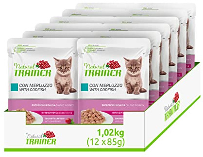 Natural Trainer Kitten & Young Cibo Umido per Gattino con Merluzzo - 12 Buste x 85 gr - 1020 gr