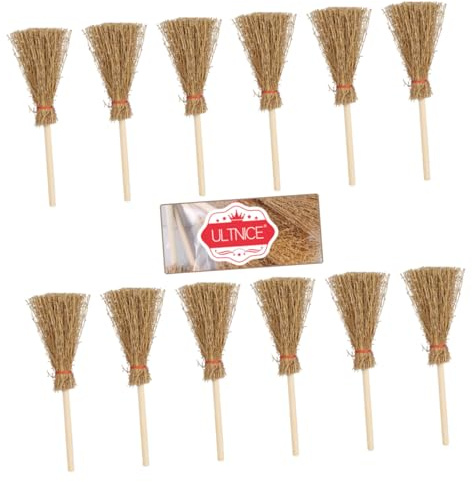 SEWACC 12 Kleiner Holzbesen mit Rotem Seil Halloween Hexenrequisite und Hängende Dekoration Geeignet für Halloween Partys Kinder und Erwachsene