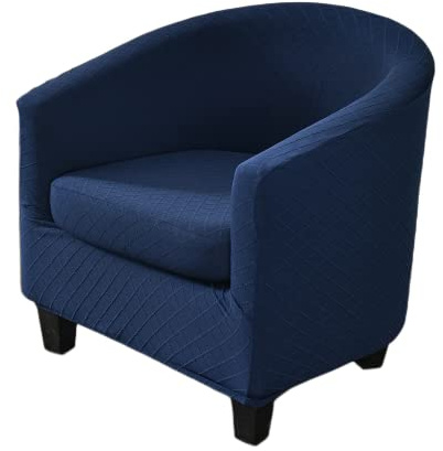 NILUOH Barrel Chair Cover 2 Piece, Stretch Jacquard Club Chair Slipcover, Elastic Armchair Cover for Curved & Round Chairs,Soft Washable Furniture Protector, Navy
