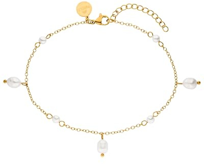 Purelei Pearl Drop Fußkette (Gold) – Fußkettchen aus langlebigem Edelstahl – Verstellbare Länge 21-25 cm – Wasserfeste Fußkette mit Perlen – Fußkettchen für Damen