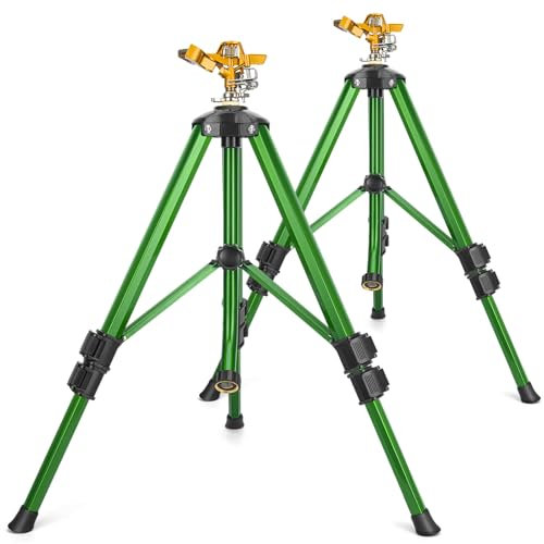 Impact Sprinkler on Tripod Base, Sprinkler for Yard Tripod Sprinklers for Yard Large Area, 360 Degree Coverage 3/4 Inch Extension Legs Flip Locks with Sprinkler Head for Yard Lawn Garden 1 Pack