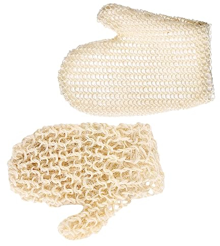 BCOATH 2 Stücke Sisal Peeling-Handschuhe Exfolierende Duschhandschuhe für Körper und Gesicht Wiederverwendbare Massagehandschuhe für Verschiedene Hauttypen