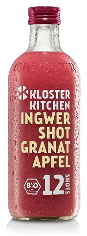 Kloster Kitchen Bio Ingwer Shot Granatapfel 12SHOTS 360 ml mit Ingwerstückchen I Ingwershot vegan I Glasflasche I süß-scharf ohne Zusatzstoffe & mit natürlicher Süße (inkl. 0,25€ EINWEG Pfand)