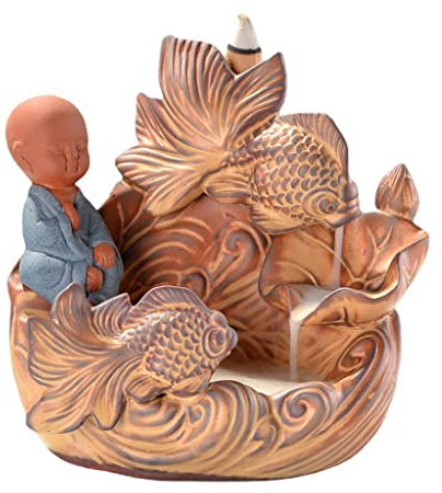 MOOWI Weihrauchbrenner Fish Lotus Pond Incense Burner Backflow Incense Holder, Ceramic Backflow Incense Burner Home Office Teahouse Decor Zen Buddhist Crafts Ornaments Räucherstäbchenhalter Zen Dekor
