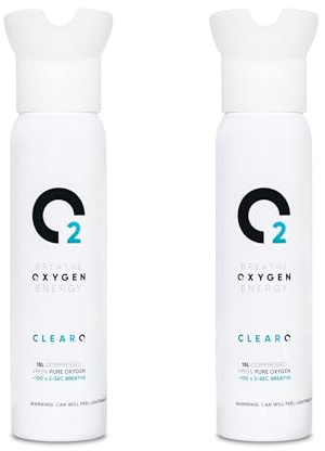 ClearO2 Lata de oxígeno de 15 L con tapa de inhalador, oxígeno puro para respirar en un recipiente de aluminio ligero, fabricado en Gran Bretaña (15 l (paquete de 2)