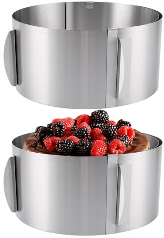 CYEER 2 anelli per torte regolabili, altezza 10 cm, in acciaio inox, regolabile, 16 – 30 cm, forma stabile per torte con blocco per cottura e preparazione di torte