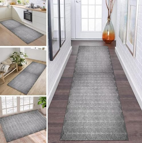 ZDYHMrj Teppich Läufer Lang Flur Küche rutschfest Waschbar Küchenläufer 80X200CM Grau Modern Teppichmatten Polyester Korridor Teppichläufer Flur Wohnzimmer Schlafzimmer Schmutzfangmatte Küchenteppich