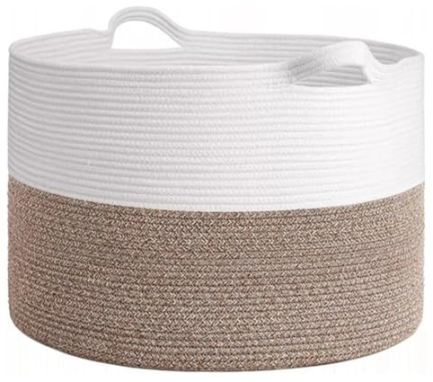 Sunmeit Korb Aus Baumwollseil, Ca. 55,9 X 35,6 cm, Gewebter Baby-WäSchekorb, Spielzeugkorb mit, Aufbewahrung für Bettdecke
