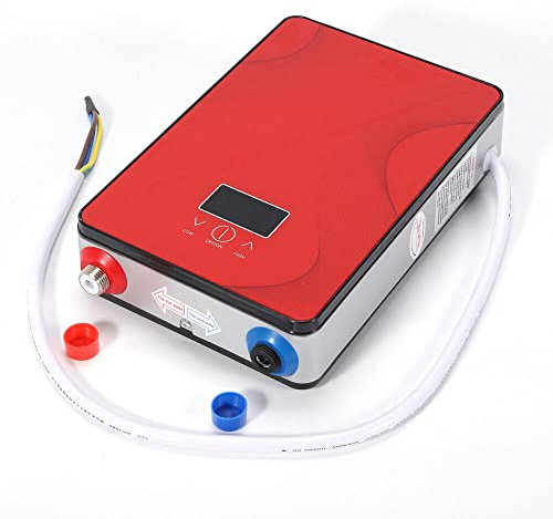 Scaldabagno elettrico digitale, 6500 W, senza serbatoio, set di acqua calda, 220 V, senza serbatoio elettrico istantaneo, con schermo digitale, acqua calda (rosso)