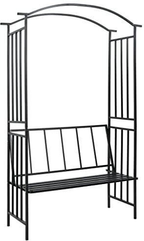 Articles de maison, arche de jardin avec banc noir, 128 x 50 x 207 cm, fer, meubles de costume