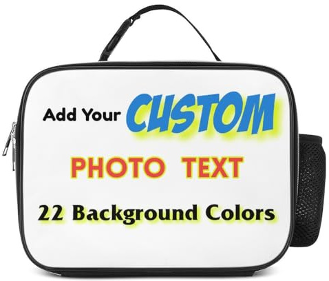 Miyeiw Personalised Insulated Lunch Bag Customised Lunch Box with Photo/Text/Name for Boys Girls Adults Kids, Design Your Own Meal Bag with Water Bottle Holder & Handle for Travel Picnic School