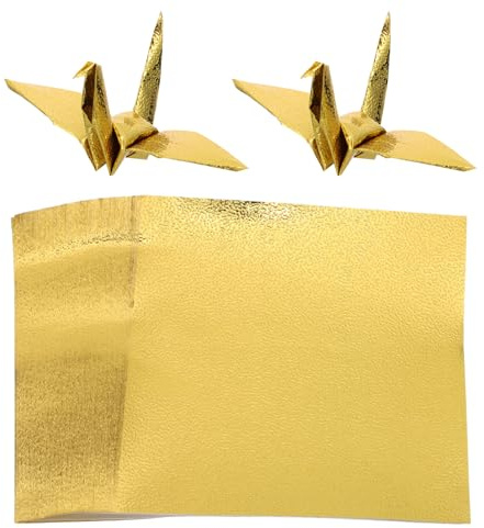 VILLCASE 100 piezas de papel de origami brillante de 10 x 10 cm Papel plegable dorado de una cara de origami brillante plegable cuadrado e para la fabricación de grúas de