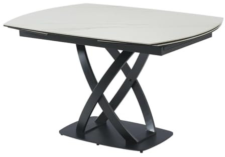 Vente-unique - Mesa Extensible de Comedor para 4 a 8 Personas en CER·Mica, Vidrio Templado y Acero Inoxidable - Efecto m·rmol Blanco y Negro - LIOMELI de Maison CÈphy