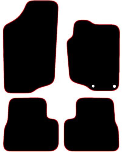 Carsio Carpet Car Mats For Peugeot 207 2006 to 2012 4 Piece Set With 2 Clips Tailored Fit Floor Mat Complete Accessory Black Custom Fitted - All Weather, Anti-Slip Backing & Red Trim
