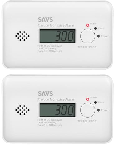 SAVS C10-W Kohlenmonoxid Melder WLAN - RF-Paarung für 24 Melder - Drahtlose LinkSmart & Optionale WiFi-Konnektivität - 10 Jahres Batterie - Moderne CO Sensor-Technologie - LCD-Display - 2er Set | 2er Set CO-Melder mit 10-Jahres-Batterie, RF-Vernetzung bis 24 Geräte, G10 Hub optional und Figaro-Sensor mit LCD.