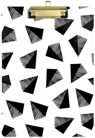 Abstrakte schwarz-weiße Geometrie-Klemmbrett-Mappe, A4-Größe, 31,8 x 22,9 cm, dickes Klemmbrett (Langwort) mit niedrigem Profil-Clip für LKW-Fahrer, Apotheke