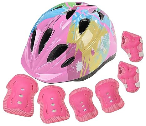 Illkjasfc Kinder Sporthelm Set Mit Knieschützern Handgelenkschützern Ellenbogenschützern Verstellbarer Helm Für Rollschuh Fahrradfahren
